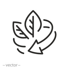 Obraz premium renewal of nature, organic recycle icon, eco recycle round, ecology circle refresh or restart, thin line symbol on white background - editable stroke vector illustration