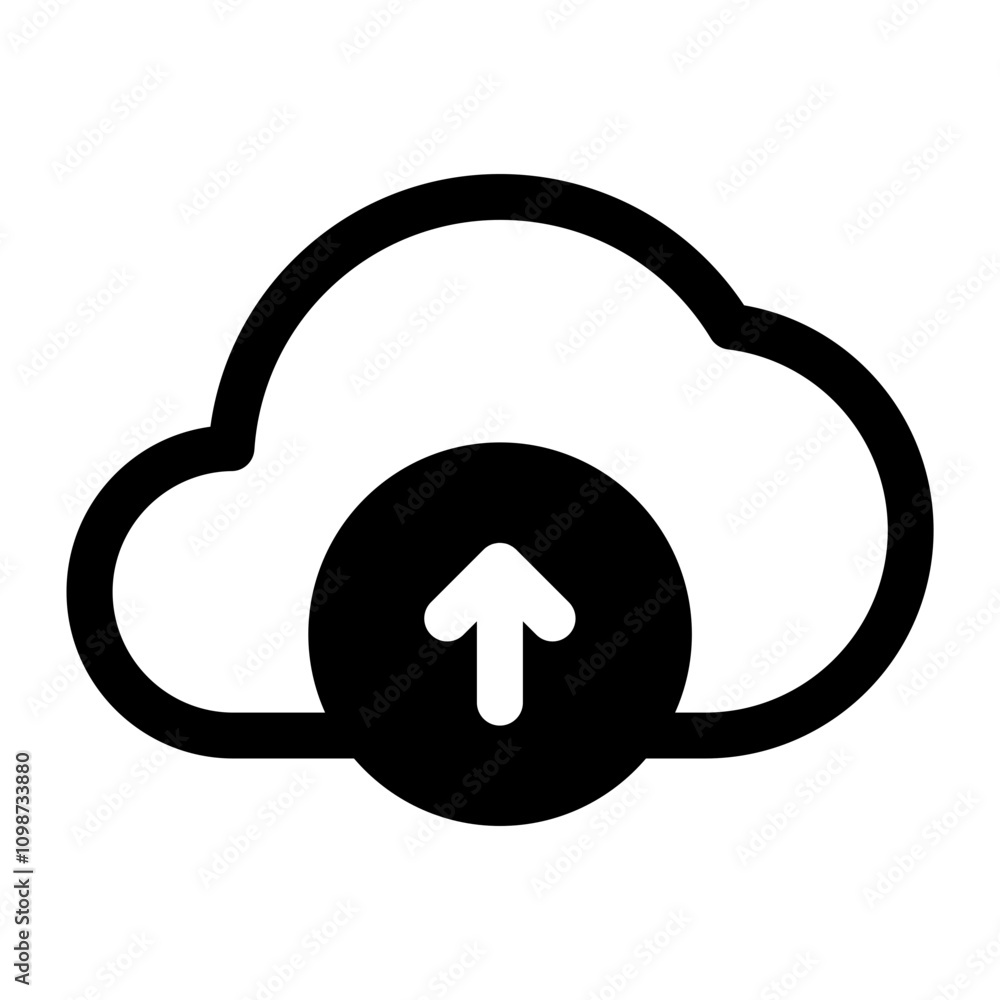 Poster upload icon, cloud uploading symbol, arrow up icon