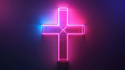 Obraz premium abstract geometric background, iridescent holographic plus sign, cross symbol with pink neon ring