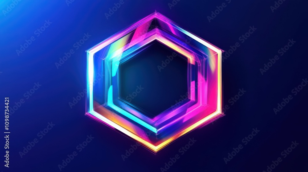 Poster abstract geometric hexagonal shape colored with pastel neon colors. simple icon isolated on plain bl