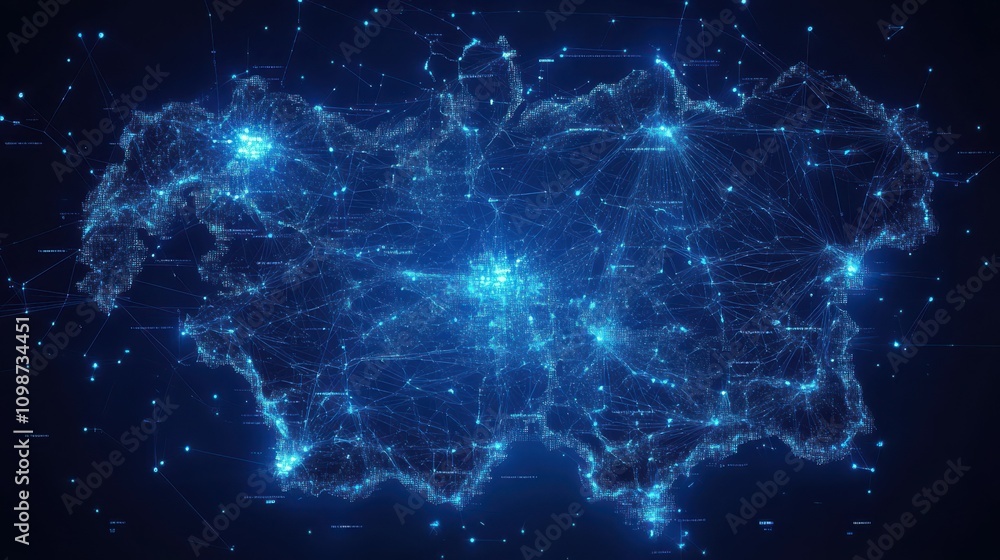 Poster blue ukraine map visualization of big data. information aesthetics. data complexity illustrations.