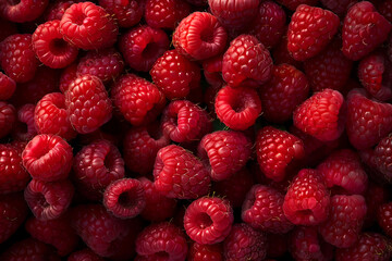Close up of fresh raspberries background, natural fruit filling the frame.