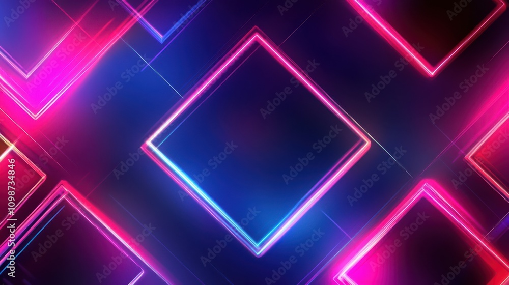Aufkleber abstract geometric neon background. glowing square frame inside the empty virtual space. futuristic 