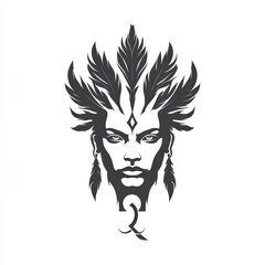 Fototapeta premium This striking artwork showcases a fierce character adorned with feathers and intricate facial markings, capturing a sense of strength and mystique