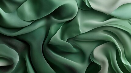 Obraz premium Abstract green background. Curvy folded ribbons. Fabric layers.