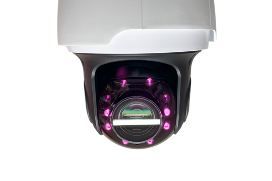 A dome CCTV ptz robotic camera with infrared LEDs illustrates modern video surveillance in public areas, ensuring security and monitoring.