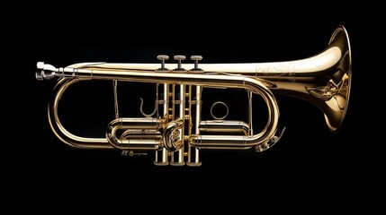 Obraz premium Polished Gold Cornet Horn Against Black Background