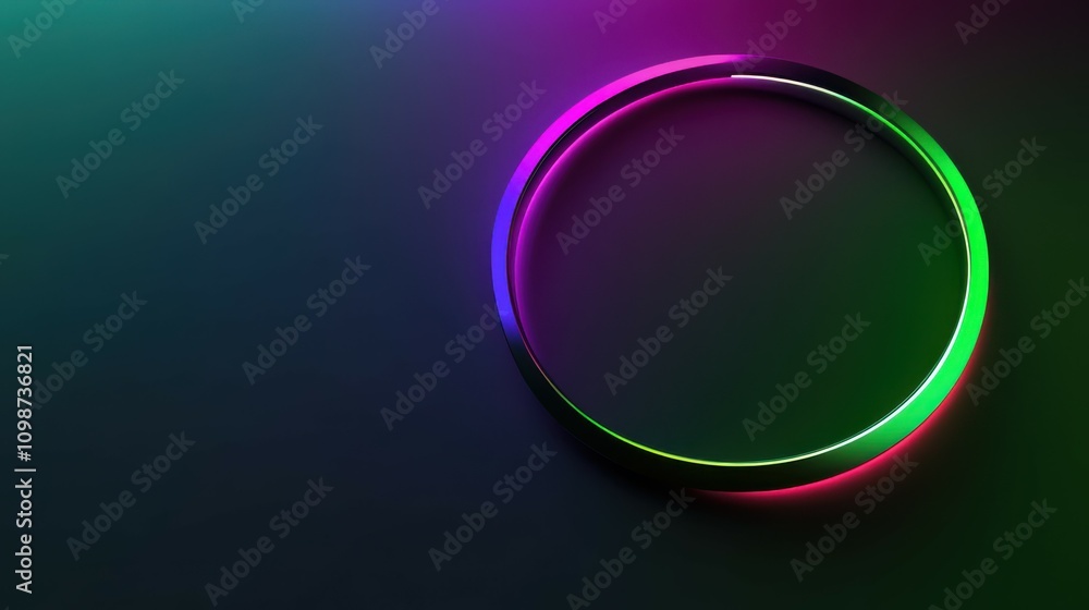 Poster abstract minimalist background with simple geometric round shape. colorful neon ring glowing in the 