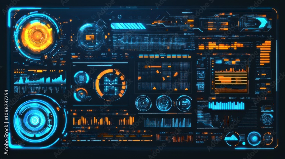 Poster digital data. stock. user interface design with futuristic features. hud, gui for game background de