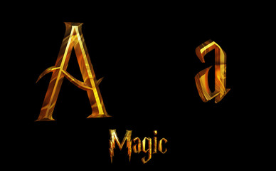 Fototapeta premium Magic Alphabet golden font letters 3 D render Illustration