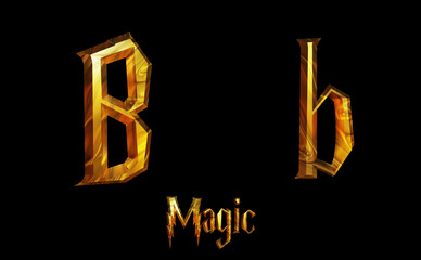 Naklejka premium Magic Alphabet golden font letters 3 D render Illustration