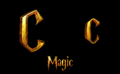 Magic Alphabet golden font letters 3 D render Illustration