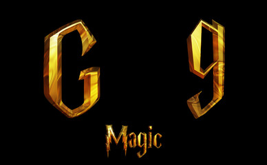 Magic Alphabet golden font letters 3 D render Illustration