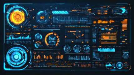 Obraz premium Digital data. Stock. User interface design with futuristic features. Hud, GUI for game background design. Technology background.