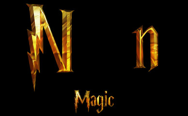 Fototapeta premium Magic Alphabet golden font letters 3 D render Illustration