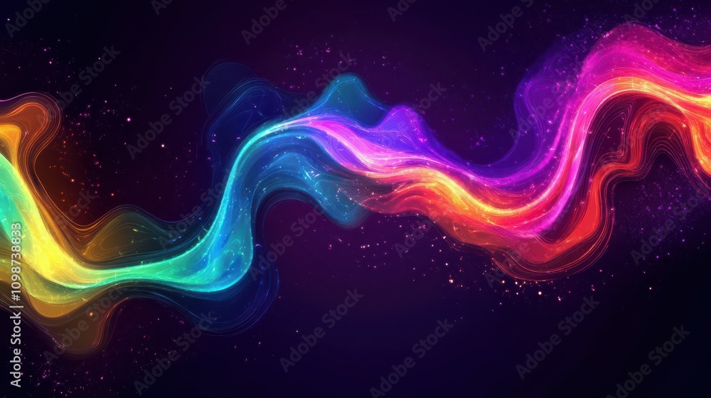 Aufkleber abstract neon background with colorful wavy line glowing with colorful gradient in ultraviolet spect