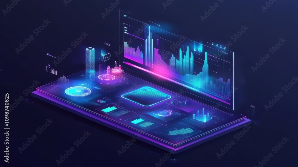 Poster an infographic showing the future technology of hologram ui panels. an analysis or control hologram 