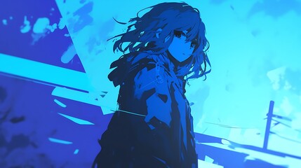 Fototapeta premium Blue Anime Girl Silhouette