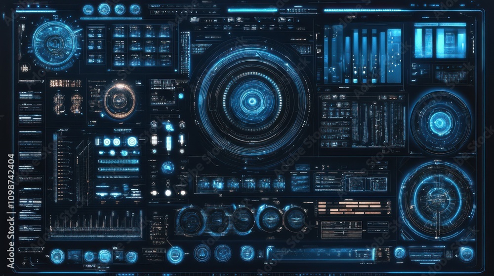 Poster blue hud elements for advanced technological interface