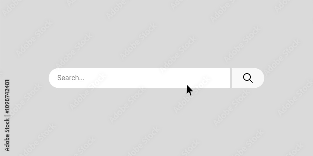 Poster search bar frame with magnifying glass icon and mouse cursor icon, internet search box template with