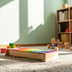 A Colorful Xylophone Reflecting the Warmth of a Sunlit Playroom