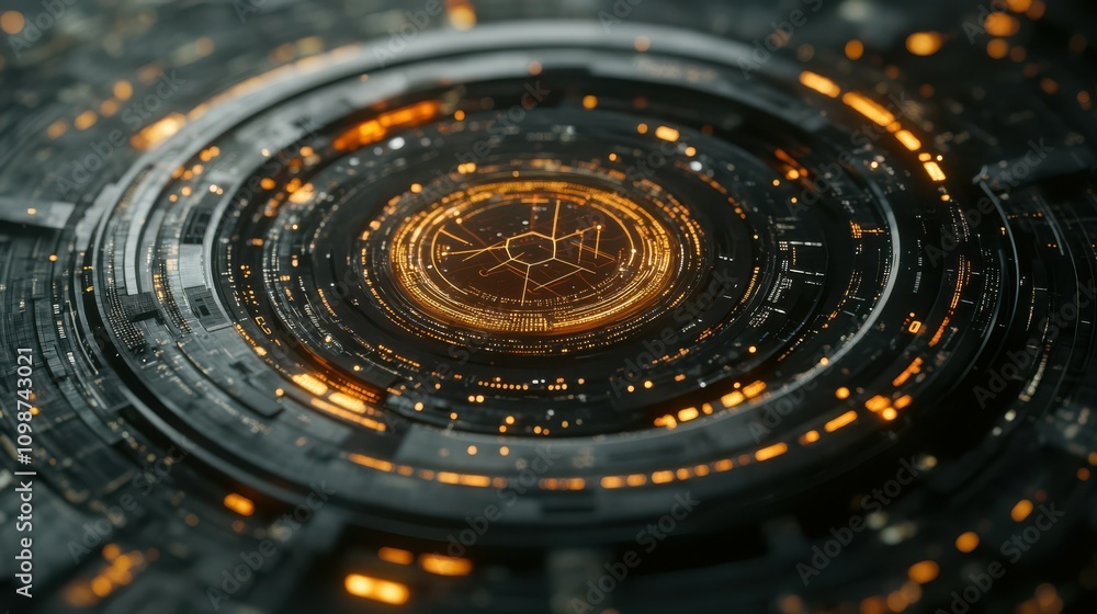 Poster for future cyber technologies, a circle-shaped head-up display interface target pointer element feat