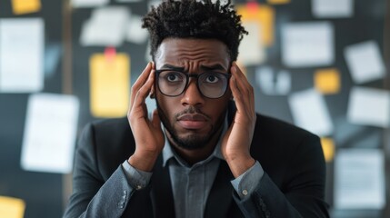 business man looking for solution, understanding and clarity about complex problem, brainstorm