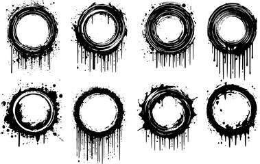 Black ink set, grunge frame drip, grunge circle bundle, splatter texture collection, vintage retro pack, paint dripping, grunge vintag set, black paint drip set, transparent vector illustrations