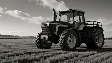 Fototapeta premium Monochrome image of a powerful tractor in a field.