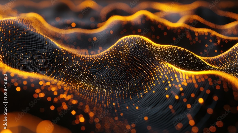 Poster graph of big data. digital background. analytics representation. wave of particles. realism in 4k.