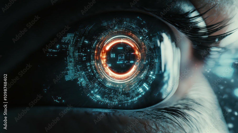 Poster background of futuristic digital eye data networks and cyber security technologies