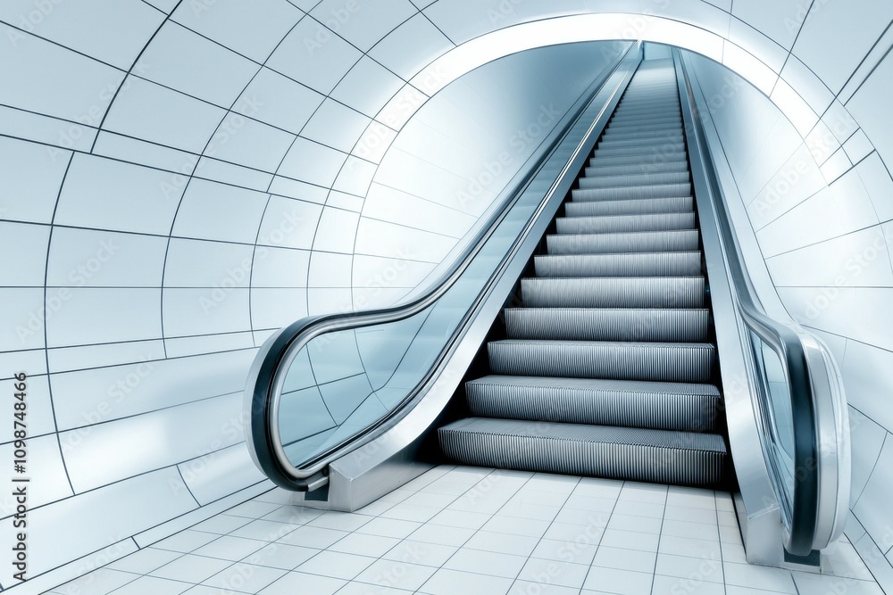 Poster a long escalator with a zebra print staircase