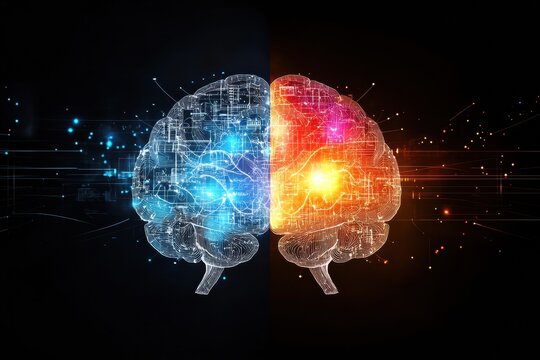 This depiction illustrates the intricacies of the human brain, highlighting neural connections and patterns in vibrant colors. Generative AI
