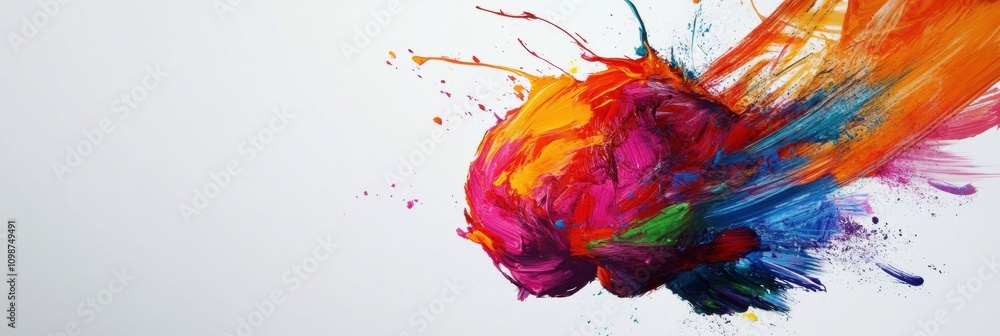 Fototapete Colorful paint strokes and splashes emanate from a vividly painted brain, showcasing a blend of creativity and imagination in dynamic colors. Generative AI