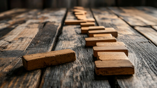 Wooden blocks on a rustic wooden table, creative leisure activity.