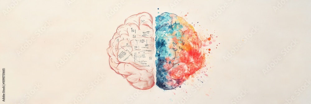 Poster the artwork features a vivid brain split into two halves, showcasing creative and analytical thinkin