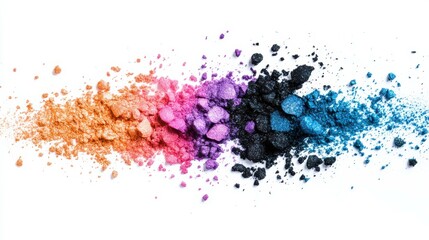 Beauty swatches. Scattered eye shadow isolated on a white background. macro