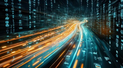 Fototapeta premium Information highway with flowing streams of light