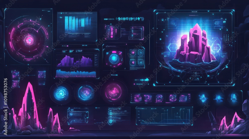 Poster interfaces for gui, ui, ux design. guis for game background design with technology background. stock