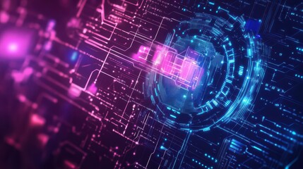 Obraz premium Blue purple futuristic circuit around a cyber science technology background. Future communication innovation. Stock illustration.