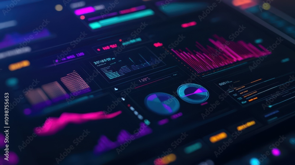 Poster business finance data analytics graph. kpi finance dashboard with charts on virtual screen. financia