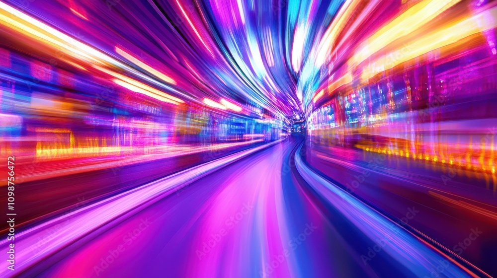 Poster Colorful lights and dynamic patterns are displayed in a vibrant, futuristic abstract scene.
