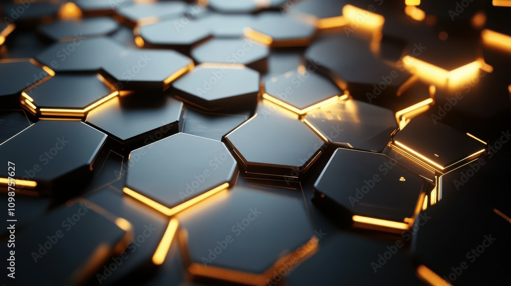 Poster futuristic technology honeycomb mosaic. abstract background with glowing hexagons. 3d rendered illus