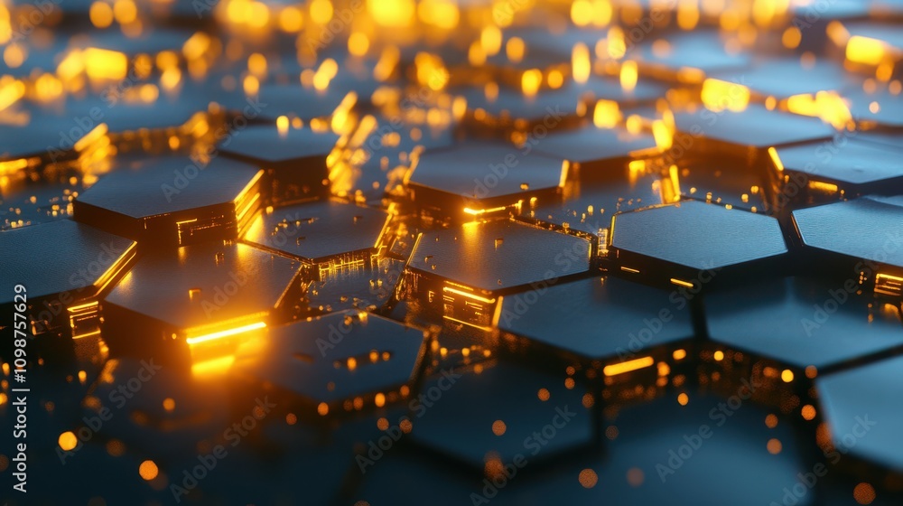 Poster futuristic technology honeycomb mosaic. abstract background with glowing hexagons. 3d rendered illus