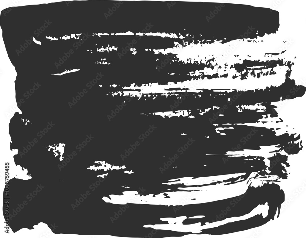 Poster wide black brush stroke creating a textured, artistic background with visible brushstrokes and uneve