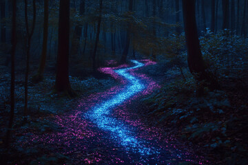 Fototapeta premium Illuminated Pathway in a Mystical Forest