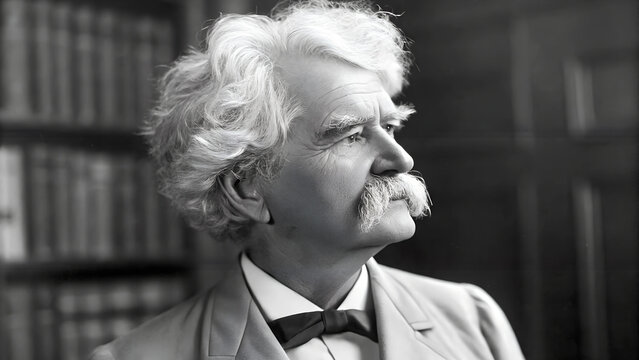 Close-up Portrait von Mark Twain. (Profil) Im Stil einer Schwarz-Weiß-Fotografie