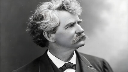 Close-up Portrait von Mark Twain. (Profil) Im Stil einer Schwarz-Weiß-Fotografie