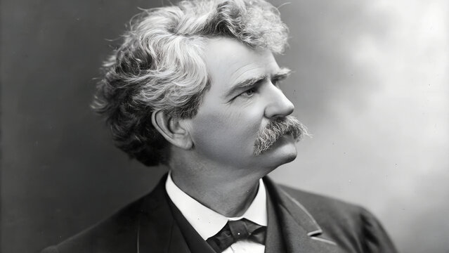 Close-up Portrait von Mark Twain. (Profil) Im Stil einer Schwarz-Wei&szlig;-Fotografie