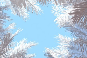 Obraz premium Design for greeting cards, posters, backgrounds, and website backgrounds with a natural pine bough winter or summer border in greens, blues, and browns